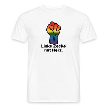 LINKE ZECKE MIT HERZ, ANTIFASCHISMUS, GEGEN RECHTS - Männer T-Shirt - Weiß - Vorne - AI Model Male 178 dark (178cm)