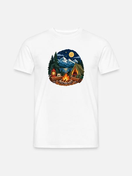 Mondnacht am Lagerfeuer - Männer T-Shirt - Weiß
