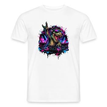 Techno Dinosaurier DJ mit Kopfhörern - Männer T-Shirt - Weiß - Vorne - AI Model Male 178 dark (178cm)