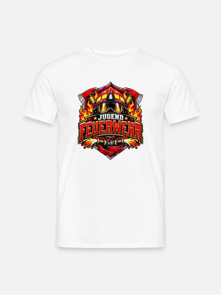 Jugendfeuerwehr mit Helm, Äxten und Flammen - Männer T-Shirt - Weiß