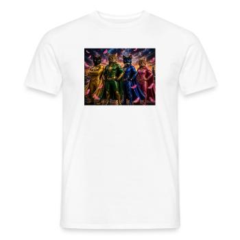 Superheldenkatzen mit Umhang - Männer T-Shirt - Weiß - Vorne - AI Model Male 178 dark (178cm)