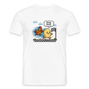  Huhn vs Ei Wettrennen - Pixel Art  - Männer T-Shirt - Weiß - Vorne - AI Model Male 178 dark (178cm)