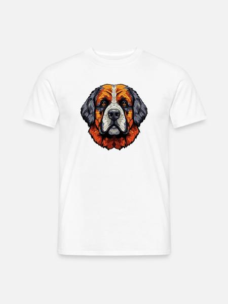 Bernhardiner Hund Kopf Geometrisch Bunt - Männer T-Shirt - Weiß
