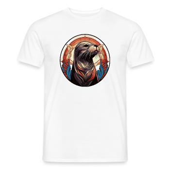 Robbe Seehund Retro Illustration - Männer T-Shirt - Weiß - Vorne - AI Model Male 178 dark (178cm)