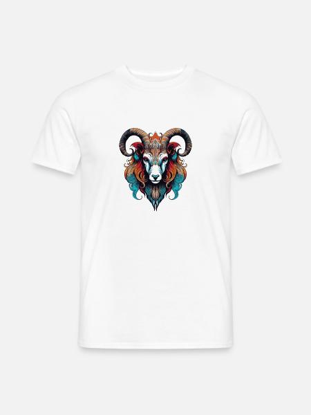 Widder Kopf Bunte Ornamente - Männer T-Shirt - Weiß