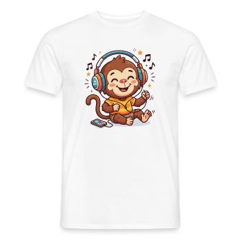Musikaffe mit Kopfhörern - Männer T-Shirt - Weiß - Vorne - AI Model Male 178 dark (178cm)