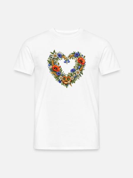 Alpenblumenherz mit Brezel & Edelweiß - Männer T-Shirt - Weiß