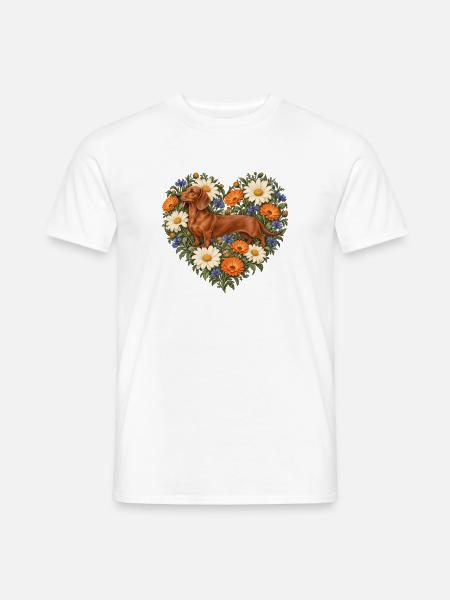 Dackel im Herz aus Wildblumen - Männer T-Shirt - Weiß