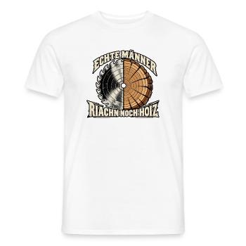 echte Männer riachn noch Hoiz - riechen nach Holz - Männer T-Shirt - Weiß - Vorne - AI Model Male 178 dark (178cm)