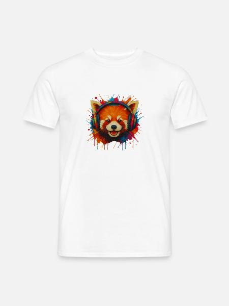 Roter panda mit bunten Kopfhörern - Männer T-Shirt - Weiß