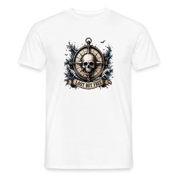  Lost But Free Totenkopf Kompass Nautik Abenteuer - Männer T-Shirt - Weiß - Vorne - AI Model Male 178 dark (178cm)