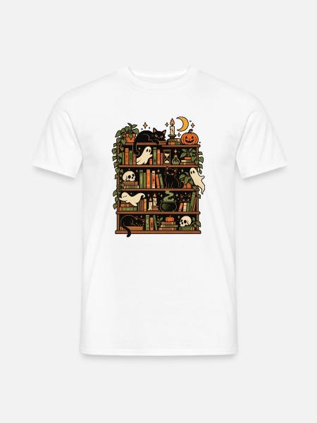 Spuk im Bücherregal - Männer T-Shirt - Weiß