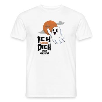 Kleiner Gruselgeist mit lustigem Halloween-Gruß - Männer T-Shirt - Weiß - Vorne - AI Model Male 178 dark (178cm)