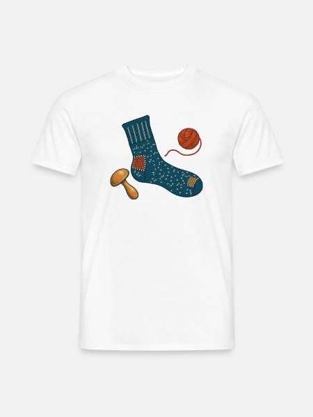 Reparierte Wollsocke und Stopfpilz - Männer T-Shirt - Weiß