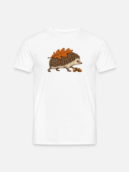 Igel mit Herbstblatt - Männer T-Shirt - Weiß