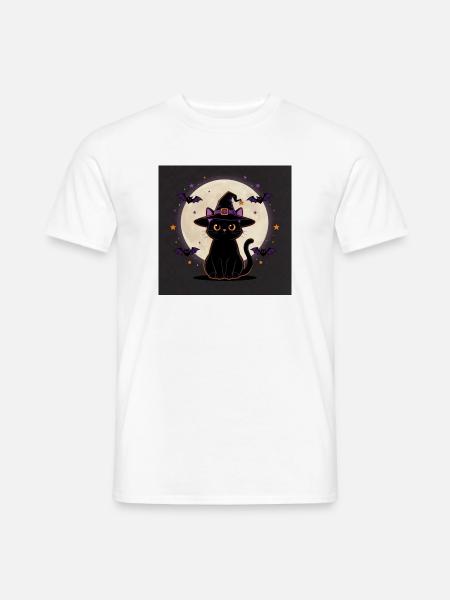 Halloween Hexenkatze – Witchy Cat & Vollmond - Männer T-Shirt - Weiß