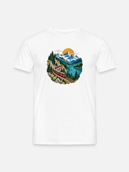 Bergbahn am See Panorama - Männer T-Shirt - Weiß