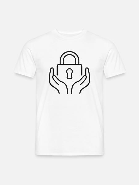 Hände halten Vorhängeschloss-Linie Symbol - Männer T-Shirt - Weiß