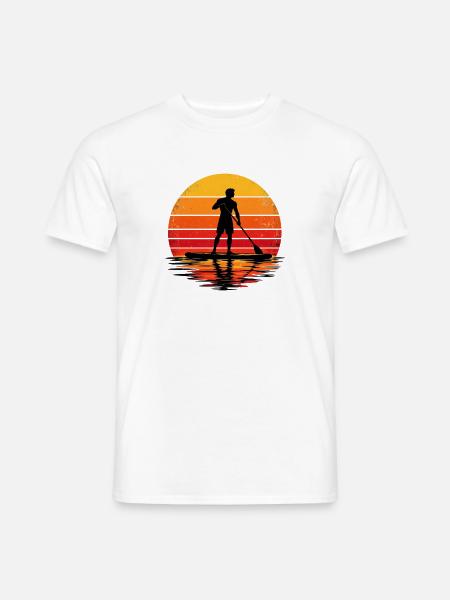 Retro Sunset Paddleboarder Silhouett - Männer T-Shirt - Weiß