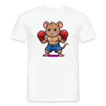 Maus Boxer - Lustiges Pixel Art Boxing  - Männer T-Shirt - Weiß - Vorne - AI Model Male 178 dark (178cm)