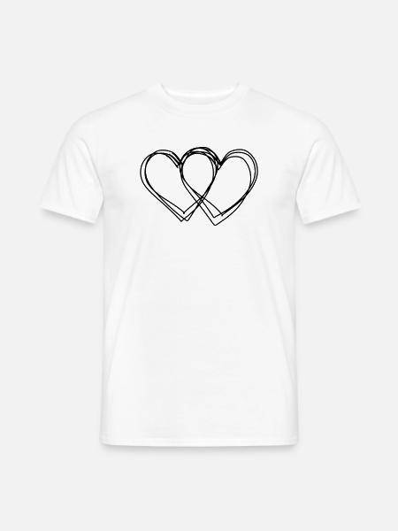 Doppelherz handgezeichnet - Männer T-Shirt - Weiß