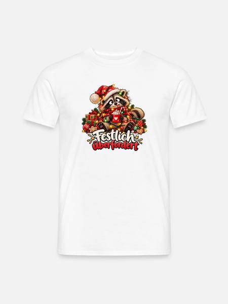 Festlich überfordert Lustiger Waschbär Weihnachten - Männer T-Shirt - Weiß