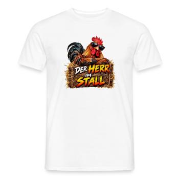 Der Herr im Stall – peppiger Hahn - Männer T-Shirt - Weiß - Vorne - AI Model Male 178 dark (178cm)
