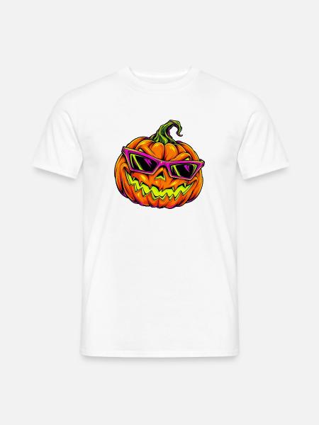 Neon Kürbis mit Sonnenbrille - Männer T-Shirt - Weiß