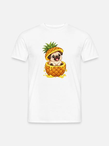 Süßer Mops mit Ananas Cartoon Sommer - Männer T-Shirt - Weiß