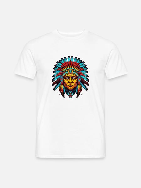 Bunter Indianerhäuptling Kopfschmuck - Männer T-Shirt - Weiß