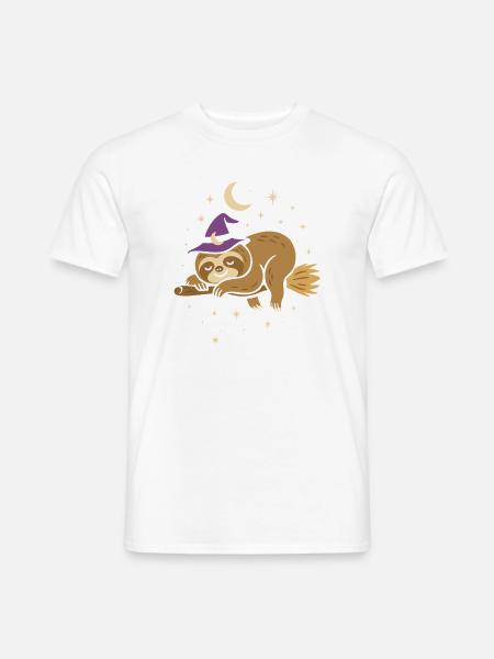 Süßes Faultier mit Hexenhut – Halloween - Männer T-Shirt - Weiß