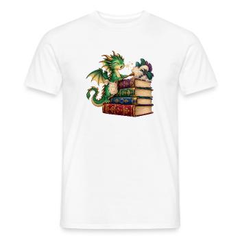 Drachenlesezauber auf Bücherstapel - Männer T-Shirt - Weiß - Vorne - AI Model Male 178 dark (178cm)