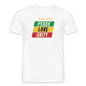 Rastafari Peace Love Unity – Rot Gold Grün - Männer T-Shirt - Weiß - Vorne - AI Model Male 178 dark (178cm)
