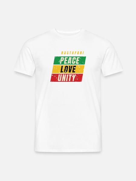 Rastafari Peace Love Unity – Rot Gold Grün - Männer T-Shirt - Weiß