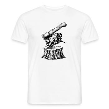 Schmetterlingsaxt auf Stumpf – Surrealistische Natur - Männer T-Shirt - Weiß - Vorne - AI Model Male 178 dark (178cm)