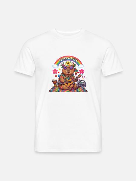 Hippie-Capybara: Frieden und Liebe - Männer T-Shirt - Weiß