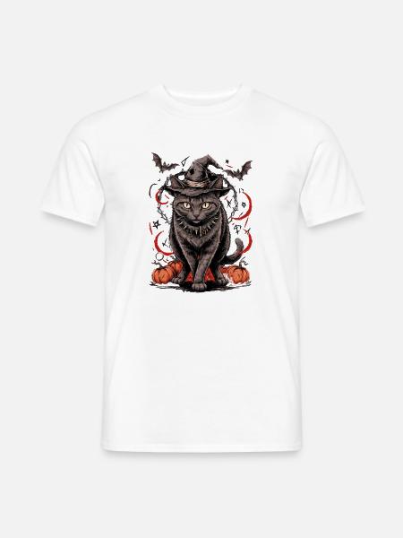 Hexenkatze unter Kürbissen - Männer T-Shirt - Weiß