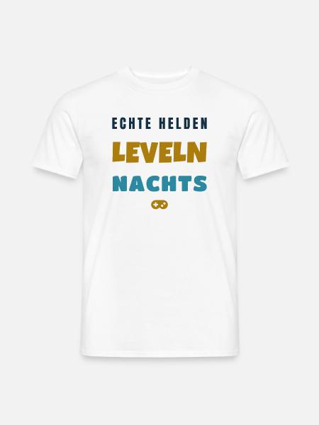 Echte Helden leveln nachts Gamer Spruch - Männer T-Shirt - Weiß