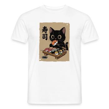 Schwarze Katze isst Sushi Japan Retro - Männer T-Shirt - Weiß - Vorne - AI Model Male 178 dark (178cm)
