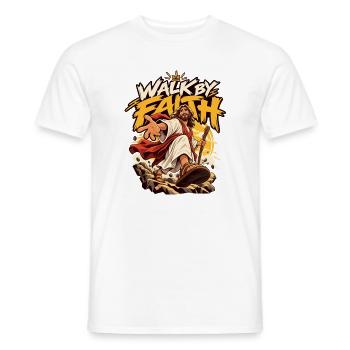 Walk by Faith: Jesus Grafik - Männer T-Shirt - Weiß - Vorne - AI Model Male 178 dark (178cm)