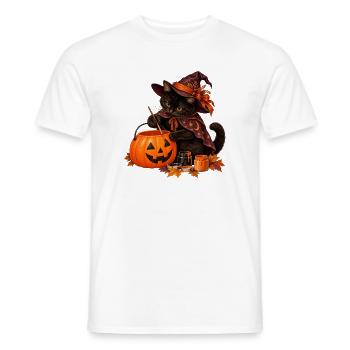 Schwarze Katze bemalt einen Kürbiseimer - Männer T-Shirt - Weiß - Vorne - AI Model Male 178 dark (178cm)