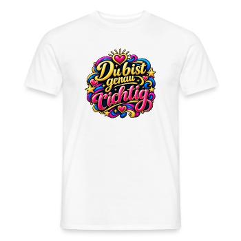 Du bist genau richtig: bunte Typo - Männer T-Shirt - Weiß - Vorne - AI Model Male 178 dark (178cm)
