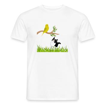 Sonniger Singvogel und Neugierige Katze - Männer T-Shirt - Weiß - Vorne - AI Model Male 178 dark (178cm)