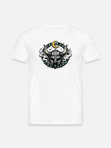 Mondhorn Viking Helm Runen - Männer T-Shirt - Weiß