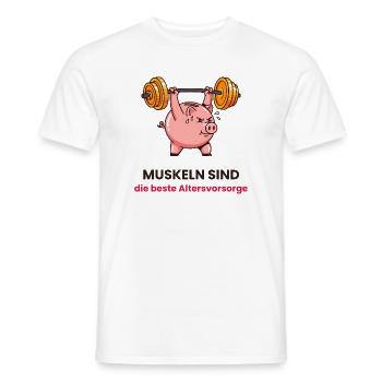 Muskelpig: Kraft als Altersvorsorge - Männer T-Shirt - Weiß - Vorne - AI Model Male 178 dark (178cm)