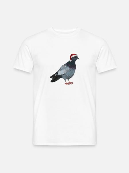 Weihnachtstaube - Taube mit Weihnachtsmütze - Männer T-Shirt - Weiß