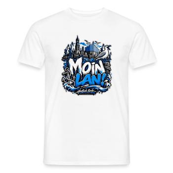 MOIN LAN! – Hamburg Streetwear - Männer T-Shirt - Weiß - Vorne - AI Model Male 178 dark (178cm)