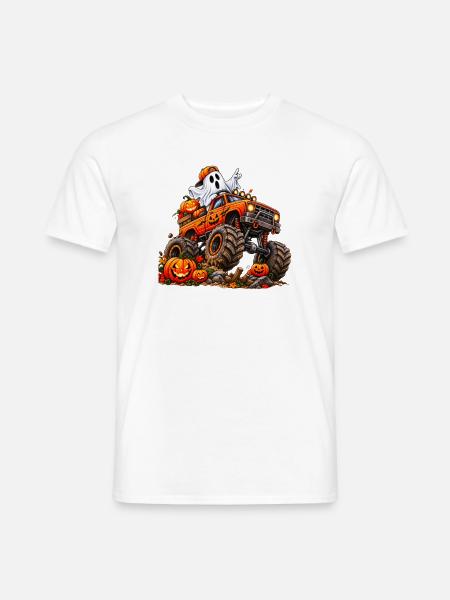 Halloween Monstertruck mit Geist - Männer T-Shirt - Weiß