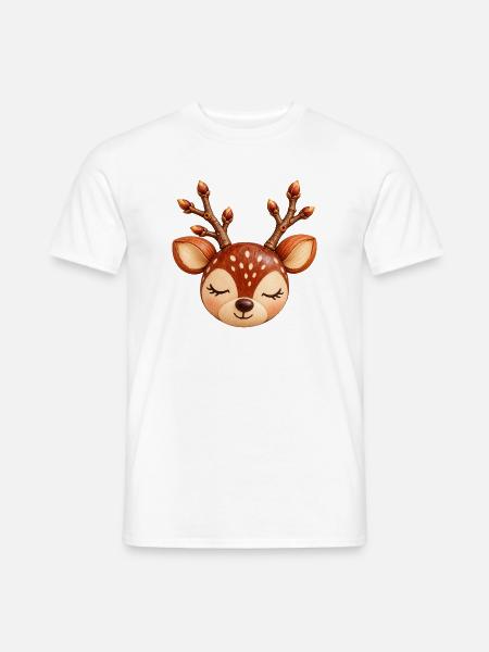 Rentierkopf in Naturholz-Optik  - Männer T-Shirt - Weiß