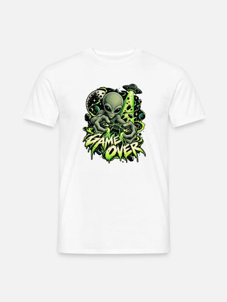 Alien Joystick Game Over Neon - Männer T-Shirt - Weiß
